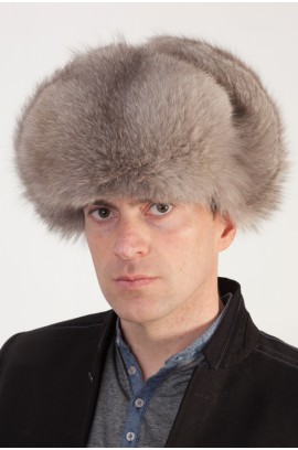 Natural grey fox fur hat - Russian style